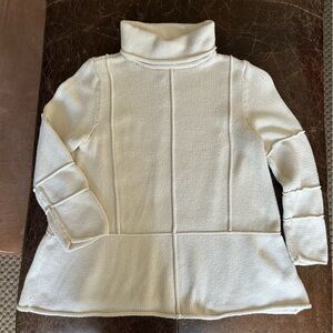 Pure Handknit Cream Turtleneck Tunic Oversized Cotton Knit Exposed Seams Sweater